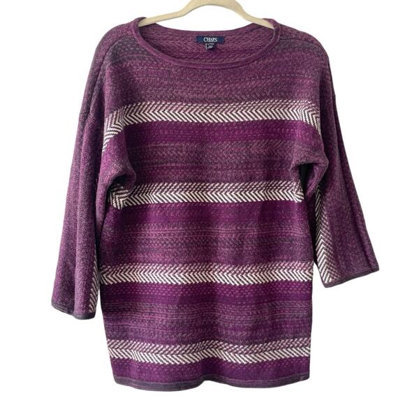 Chaps Purple Striped Cotton-Blend Sweater, Size XL - Picture 1 of 4
